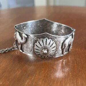 Vintage Hamsa Camel Intricate Design Bangle Bracelet - 925 Sterling Silver, 7"